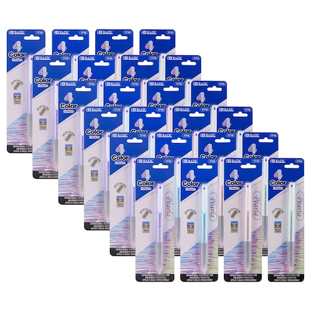 Bazic Products Four-Color Fashion Pen with Cushion Grip, Assorted Barrel Color, 24PK 1716